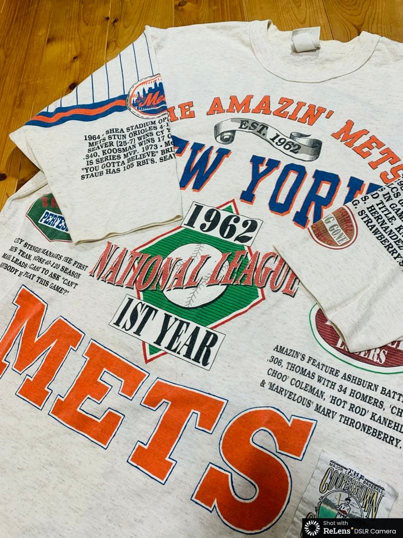 90s USA製 MLB New York Mets 優勝フォト 5分袖 XL