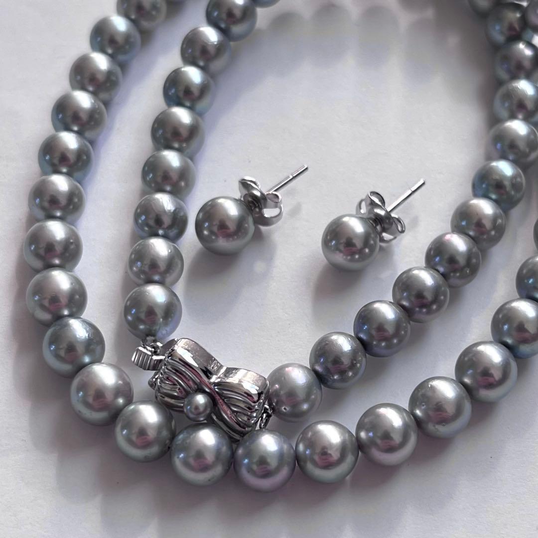 Imuzak】タサキ パール ネックレス 7mm WGk18ピアス セット