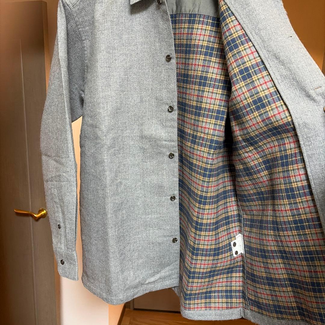【ヒロ美品】Papas高級綿シャツジャケットMグレー裏チェック柄