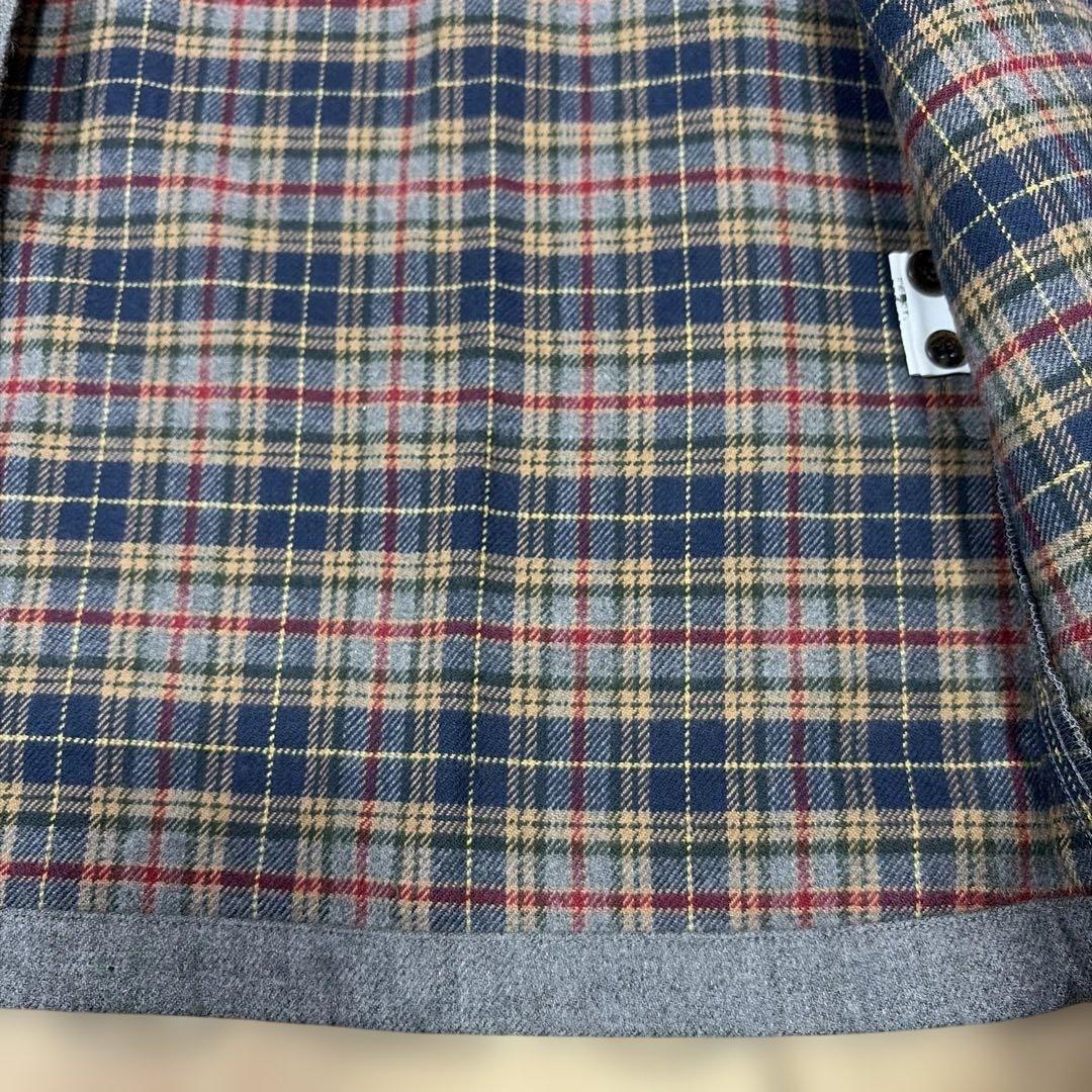 【ヒロ美品】Papas高級綿シャツジャケットMグレー裏チェック柄