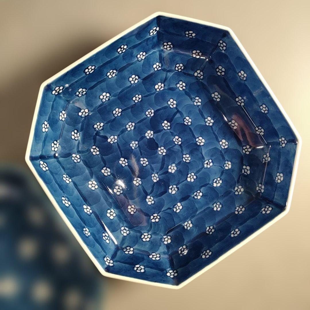 A1352-5/有田焼/源右衛門窯/染付梅地紋方皿2客/共箱/飾鉢/懐石道具/