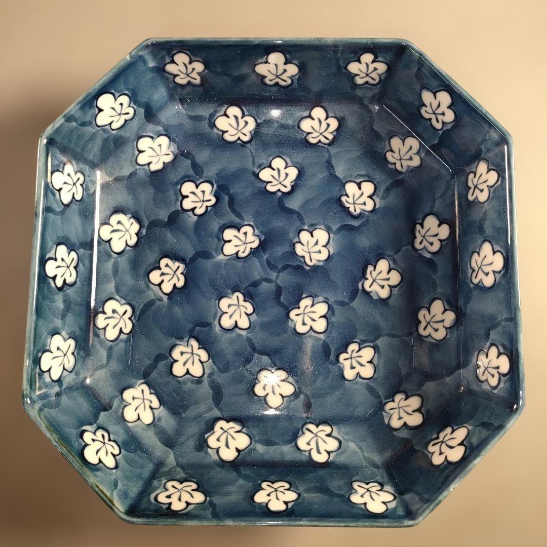 A1352-5/有田焼/源右衛門窯/染付梅地紋方皿2客/共箱/飾鉢/懐石道具/