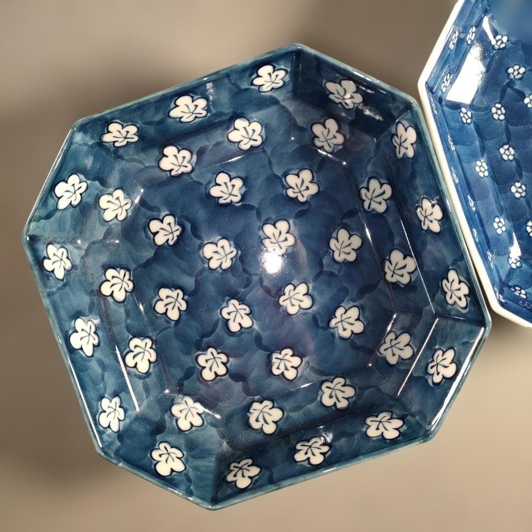 A1352-5/有田焼/源右衛門窯/染付梅地紋方皿2客/共箱/飾鉢/懐石道具/