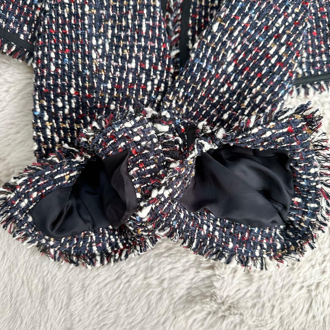 Theory セオリー ツイード ノーカラージャケット フリンジ M サイズ2