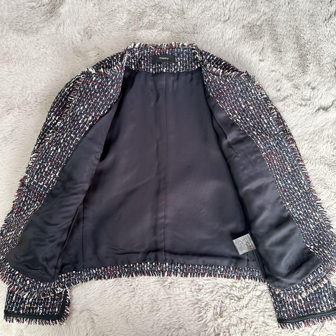 Theory セオリー ツイード ノーカラージャケット フリンジ M サイズ2