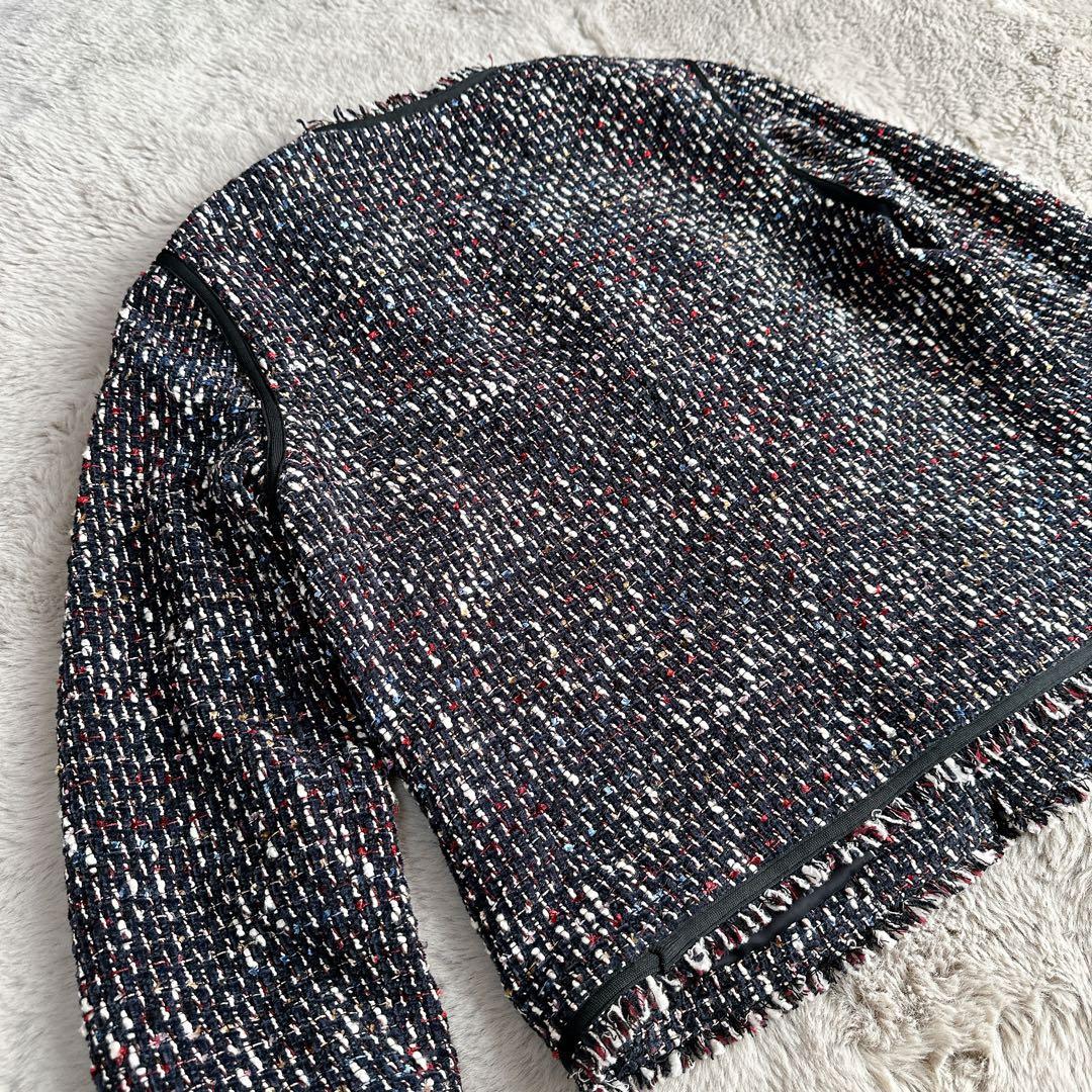 Theory セオリー ツイード ノーカラージャケット フリンジ M サイズ2