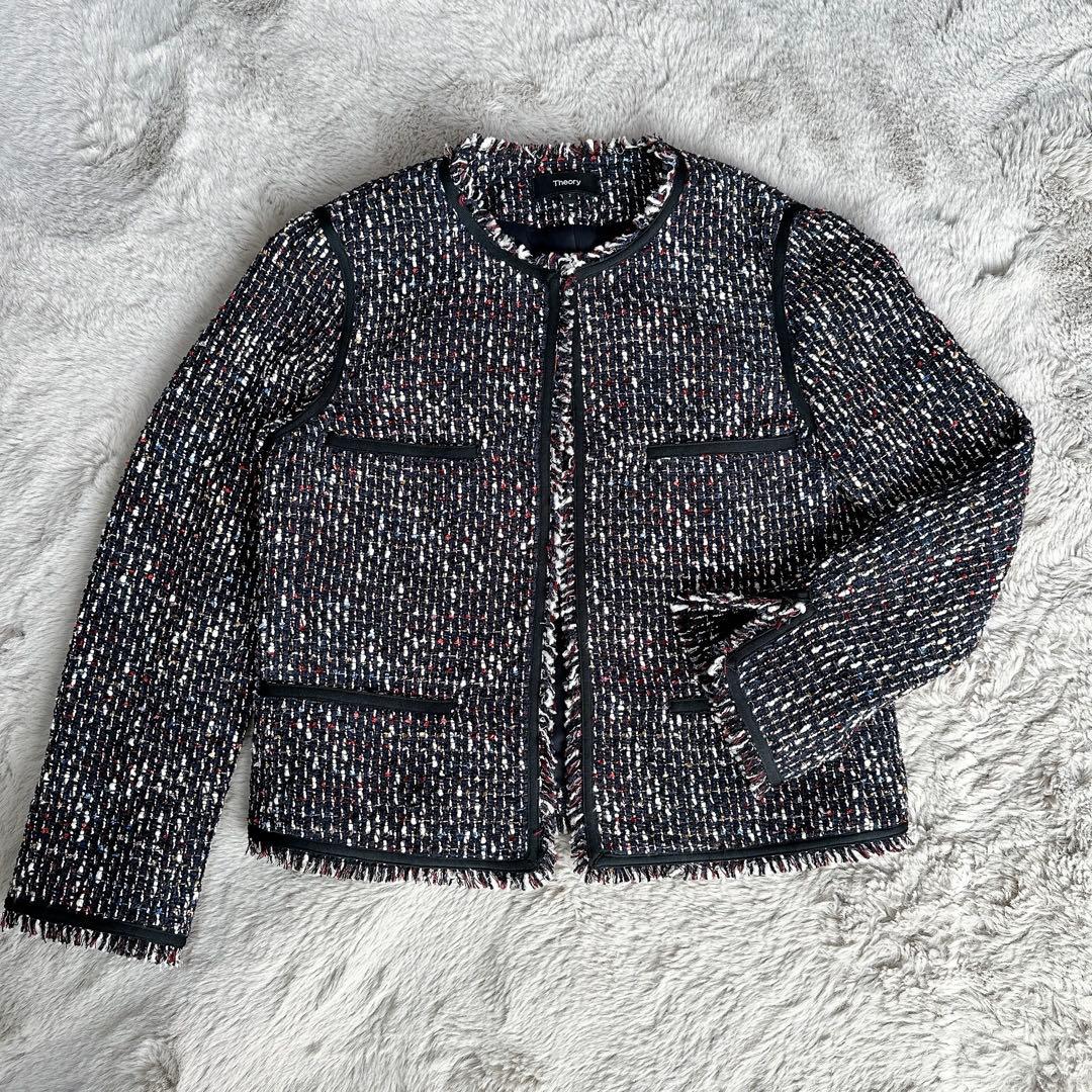 Theory セオリー ツイード ノーカラージャケット フリンジ M サイズ2
