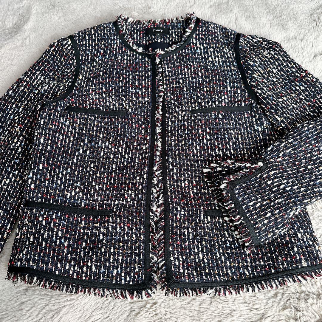 Theory セオリー ツイード ノーカラージャケット フリンジ M サイズ2