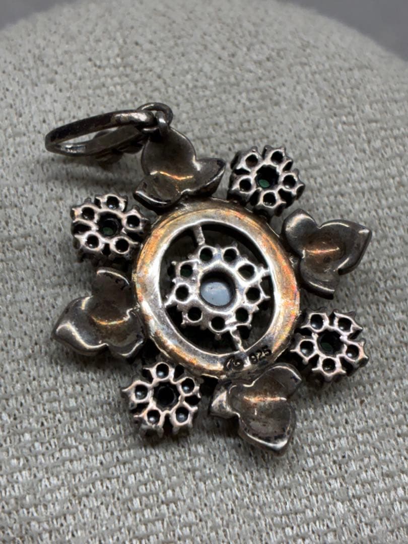 Z4）碌山 ロクザン 925 銀 エメラルド 芥子パール シルバー ペンダント