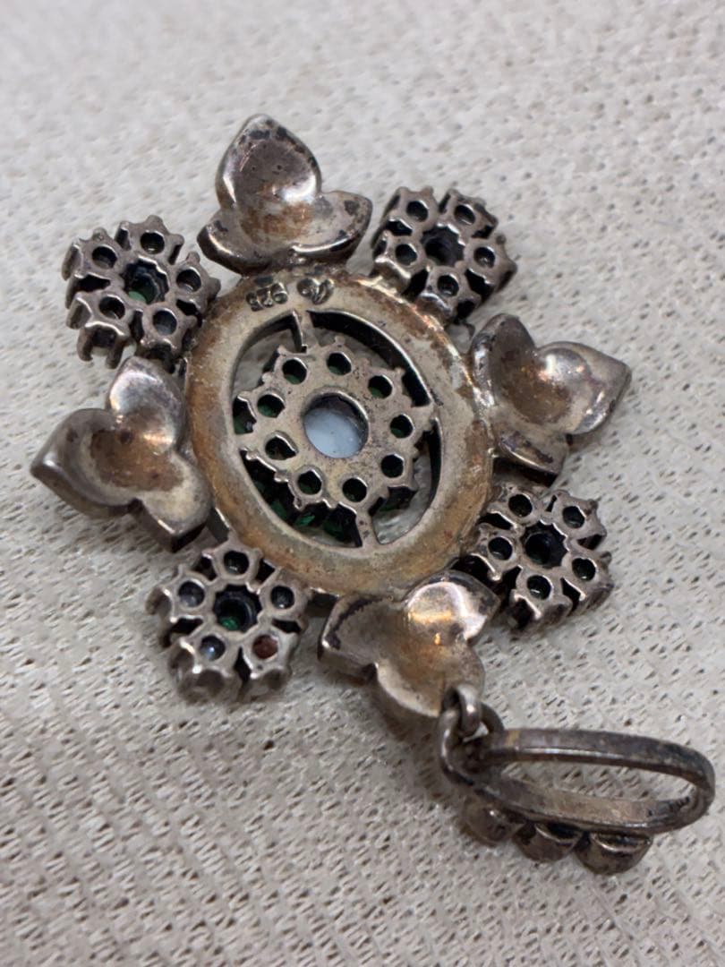 Z4）碌山 ロクザン 925 銀 エメラルド 芥子パール シルバー ペンダント