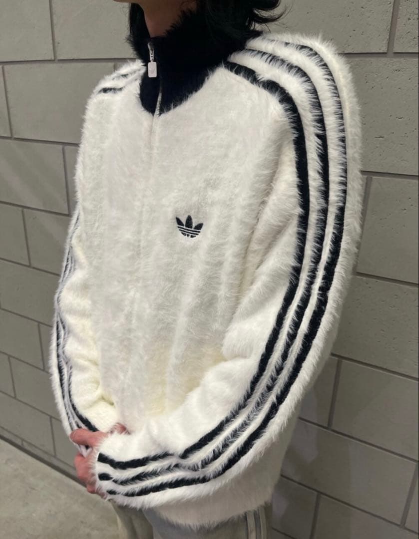 新品2XL】アディダス フェイクモヘヤ クラシック トラックトップ ジャケット白