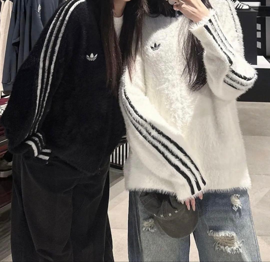 新品2XL】アディダス フェイクモヘヤ クラシック トラックトップ ジャケット白