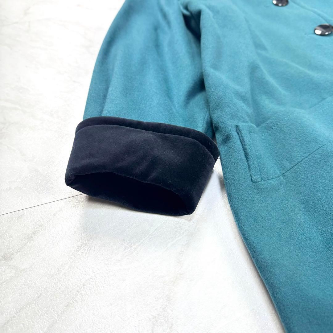 イヴサンローラン ウール ベロア マキシ丈 ロングコート ターコイズブルー M