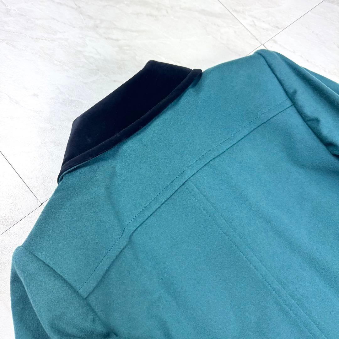 イヴサンローラン ウール ベロア マキシ丈 ロングコート ターコイズブルー M