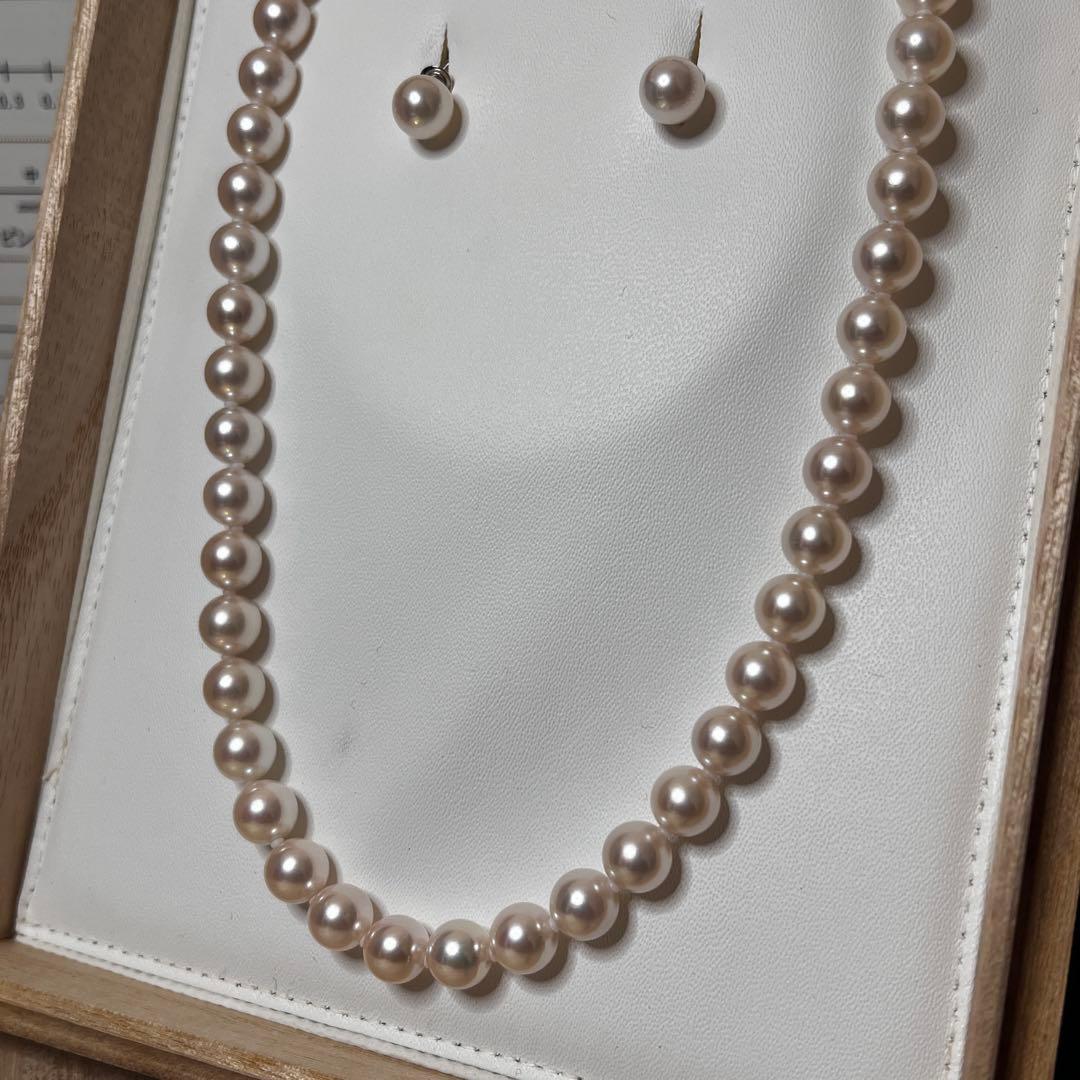 【オーロラ花珠】 あこや真珠 パールネックレス8.0-8.5mm 真珠科学研究所