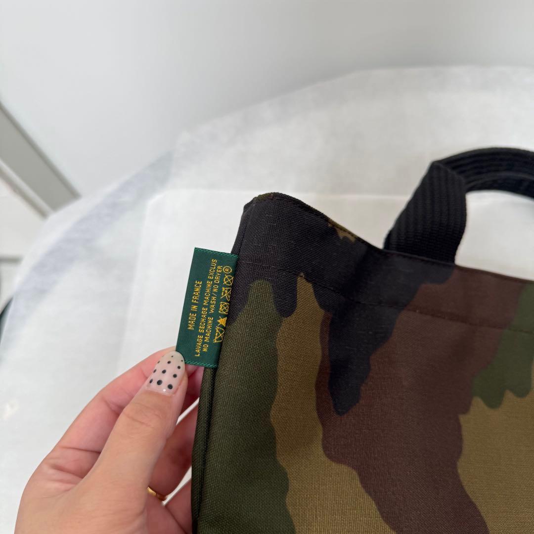 美品 エルベシャプリエ 1027Wカモフラージュ ナイロン舟型トートM　迷彩