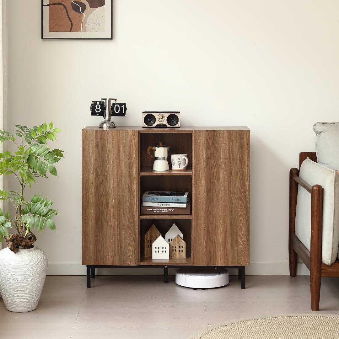 超人気！キャビネット 扉付き サイドボード 収納棚 Brown