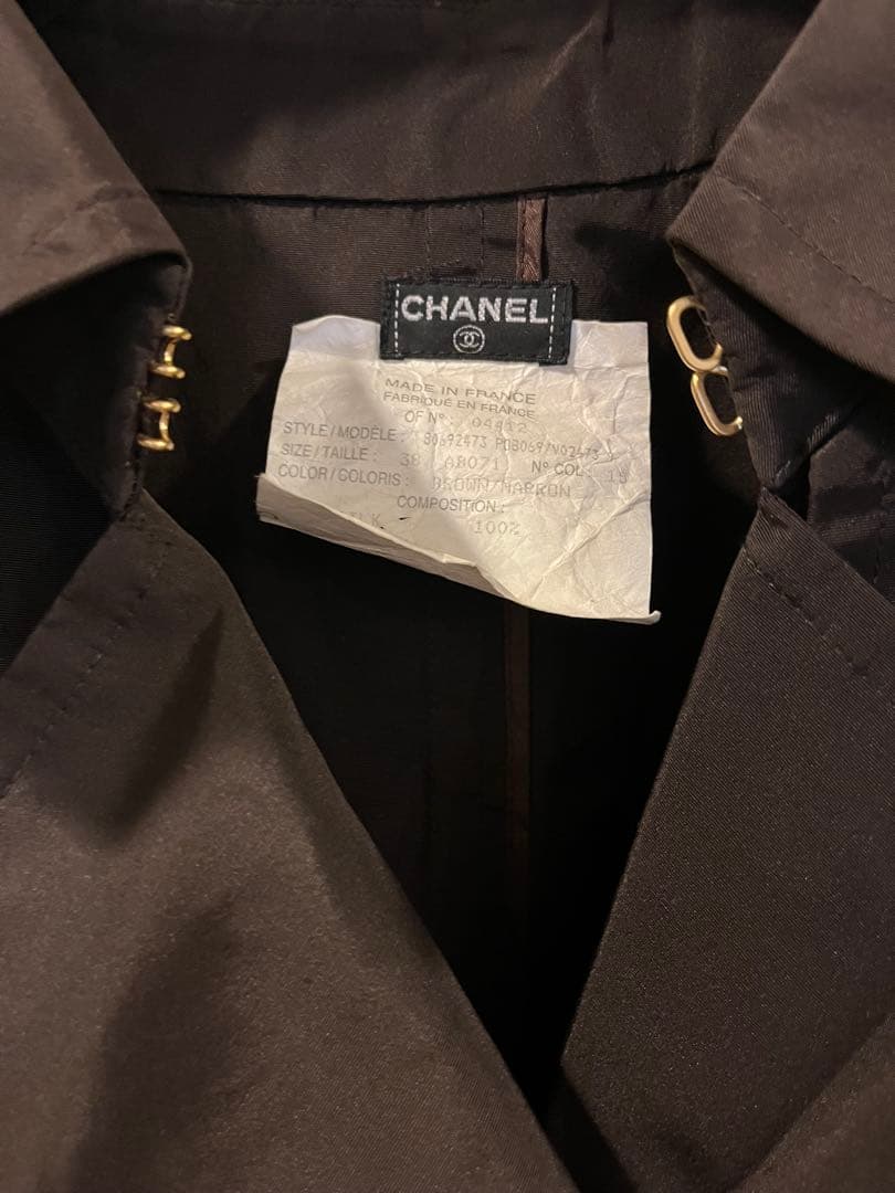 美品　CHANEL トレンチコート　38 正規品　ブラウン　シルク　ココボタン