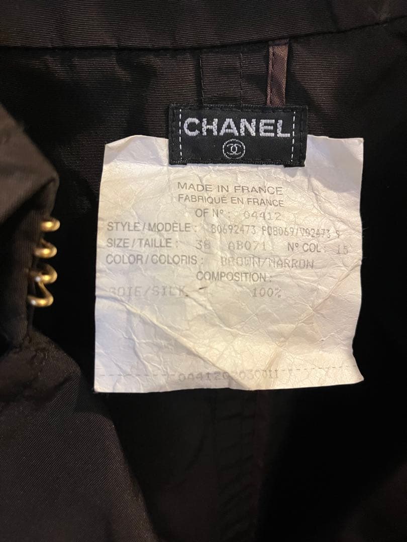 美品　CHANEL トレンチコート　38 正規品　ブラウン　シルク　ココボタン