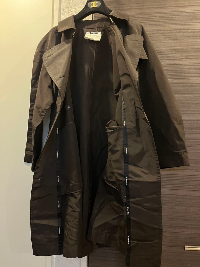 美品　CHANEL トレンチコート　38 正規品　ブラウン　シルク　ココボタン