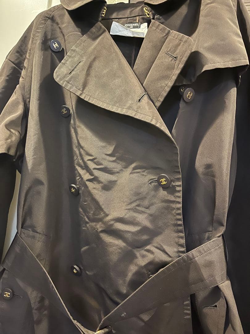 美品　CHANEL トレンチコート　38 正規品　ブラウン　シルク　ココボタン