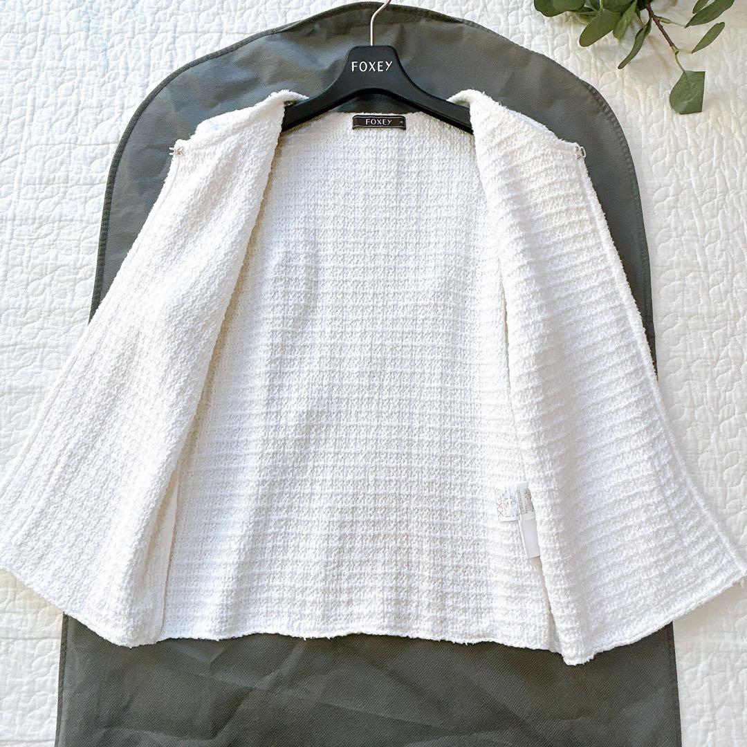 美品✨ フォクシー ツイード ジャケット ロゴチャーム 希少サイズ 42