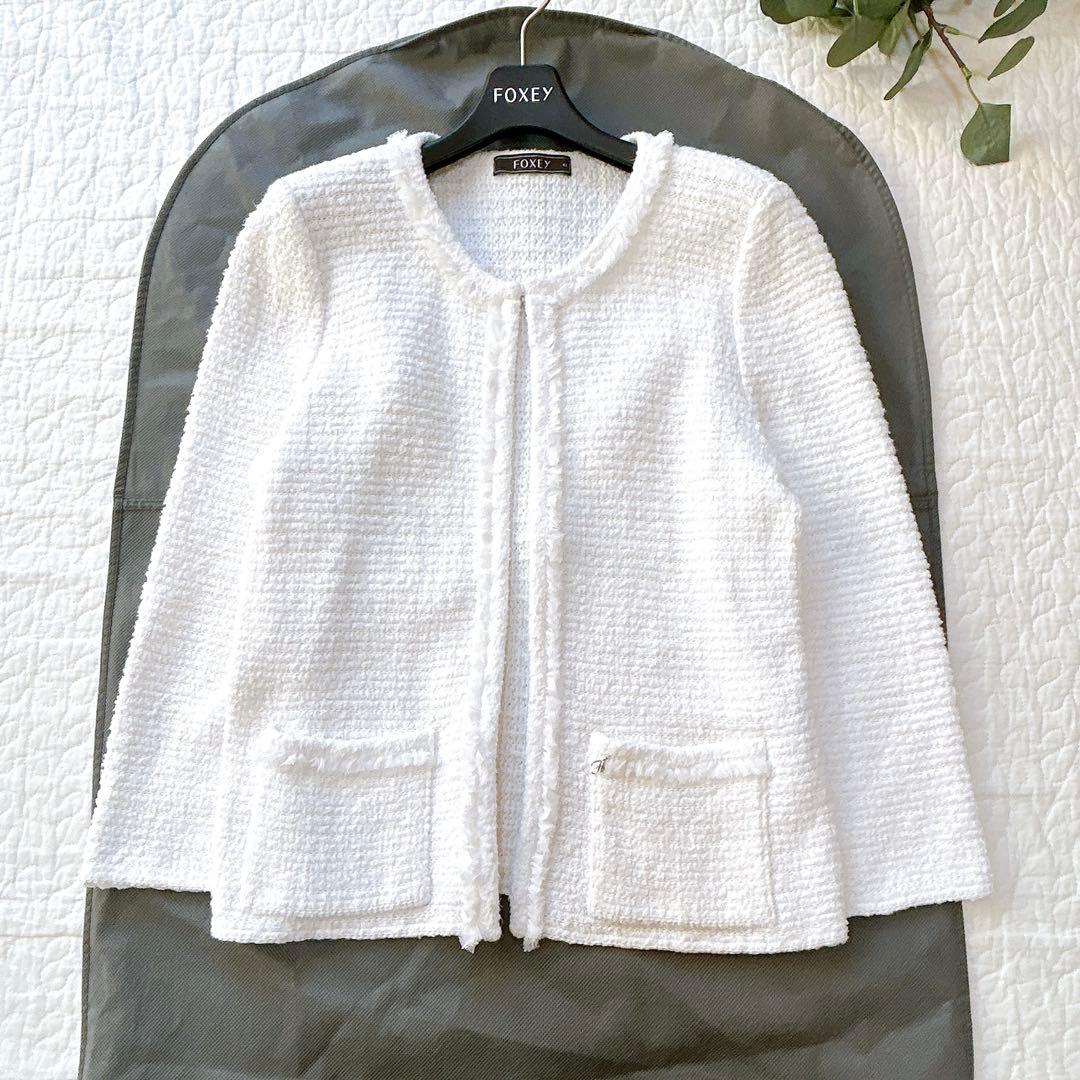 美品✨ フォクシー ツイード ジャケット ロゴチャーム 希少サイズ 42