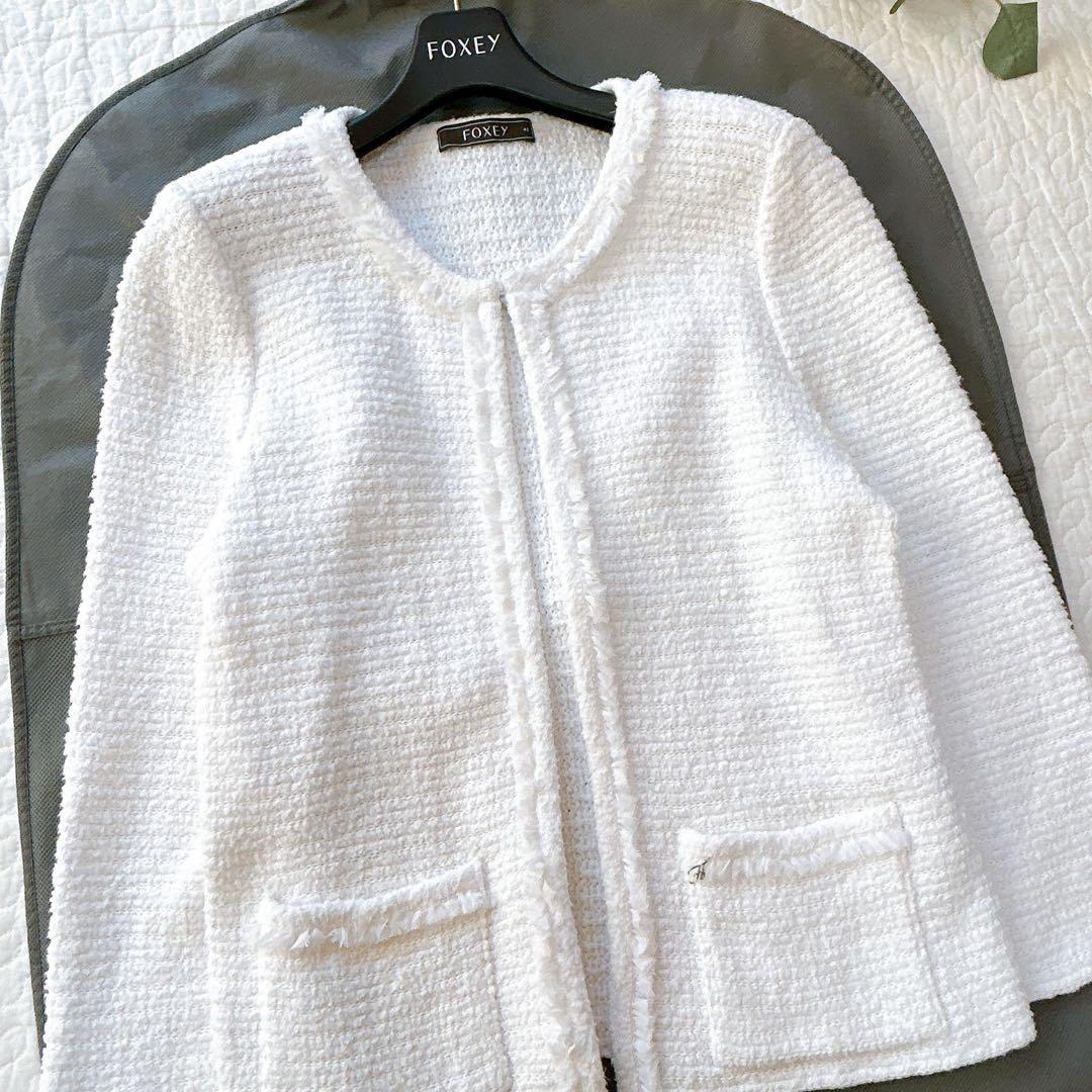 美品✨ フォクシー ツイード ジャケット ロゴチャーム 希少サイズ 42