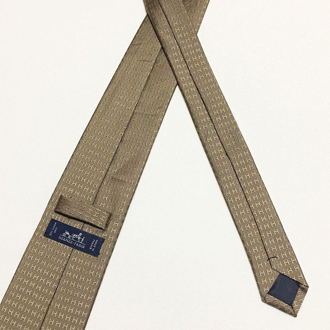 未使用級 H織りタイ ファソネH柄 エルメス HERMES ネクタイ ブラウン