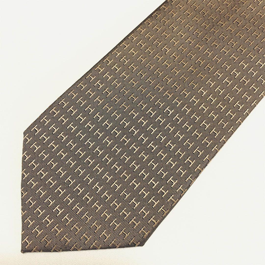 未使用級 H織りタイ ファソネH柄 エルメス HERMES ネクタイ ブラウン