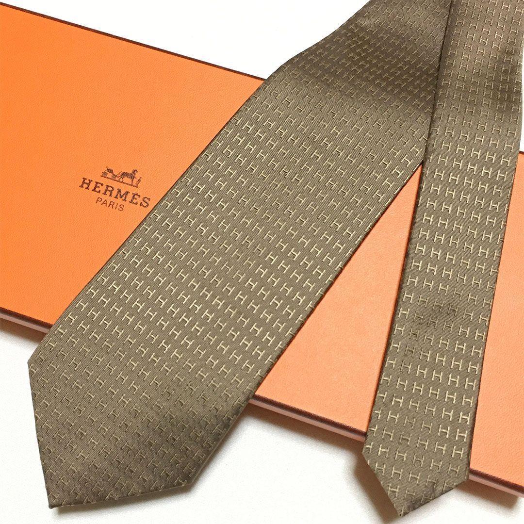 未使用級 H織りタイ ファソネH柄 エルメス HERMES ネクタイ ブラウン