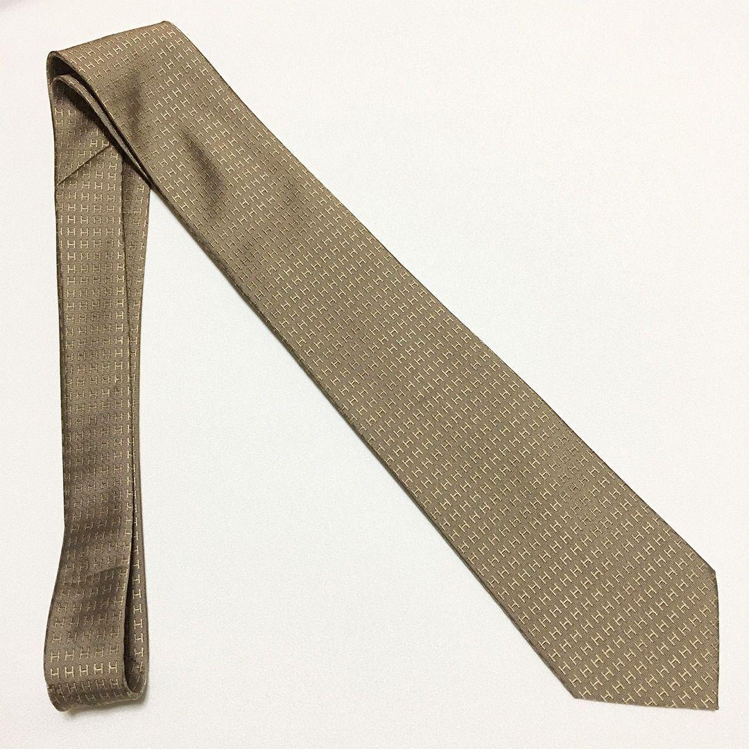 未使用級 H織りタイ ファソネH柄 エルメス HERMES ネクタイ ブラウン