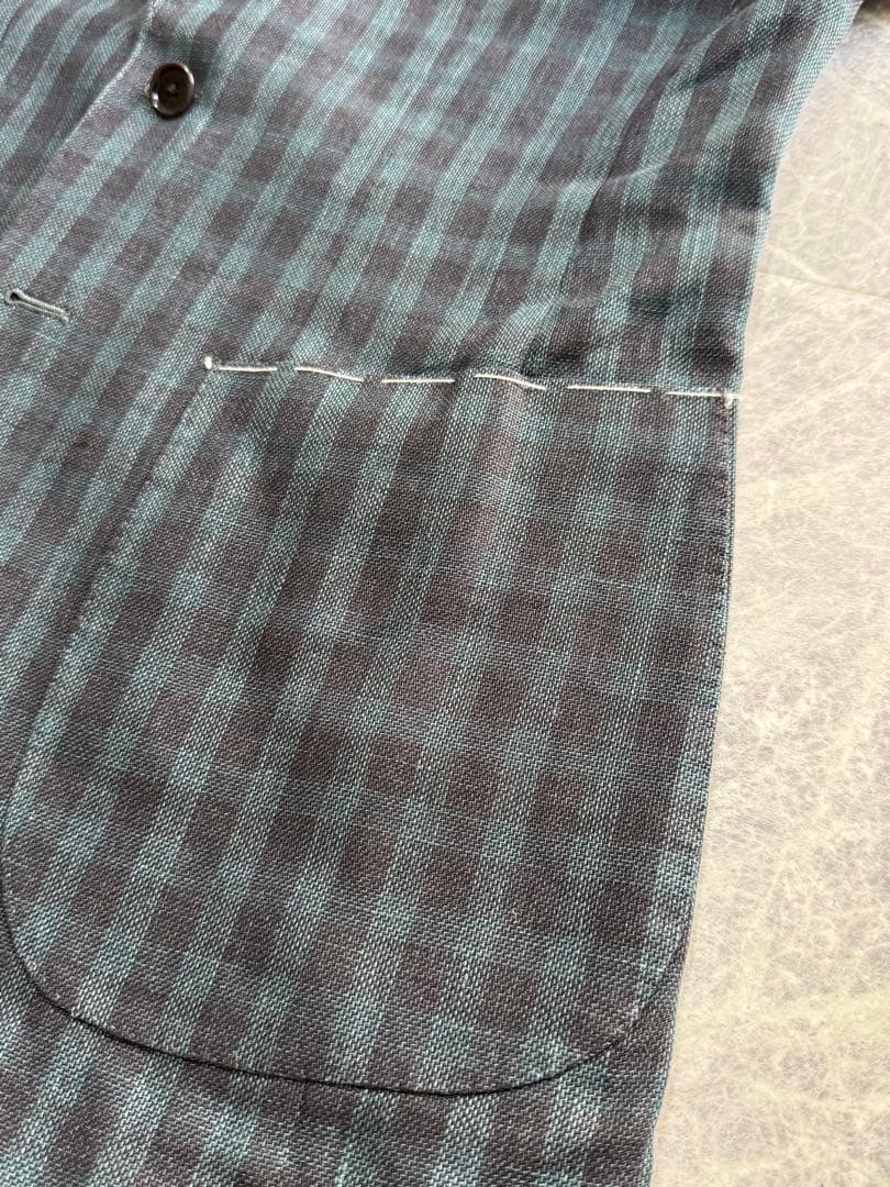 BEAMSF ビームスエフ リネン チェック 総柄 テーラード ジャケット 44