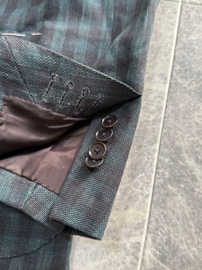 BEAMSF ビームスエフ リネン チェック 総柄 テーラード ジャケット 44