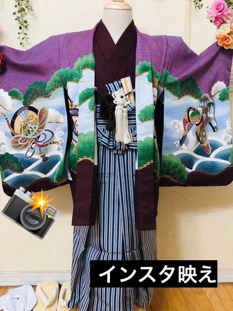七五三 五歳‼️豪華紫系に鷹金彩煌びやか❤️完全フルセット‼️家から揃える無し 銘品‼️