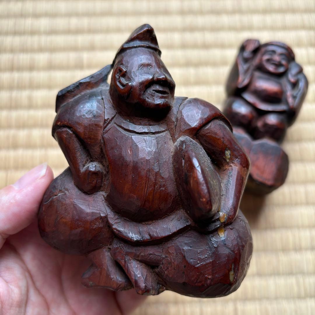 恵比寿 大黒　木彫　郷土玩具　時代　骨董　古美術　張子型　江戸　明治　昭和