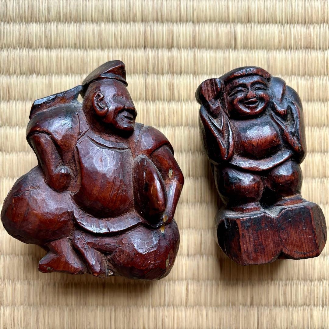 恵比寿 大黒　木彫　郷土玩具　時代　骨董　古美術　張子型　江戸　明治　昭和