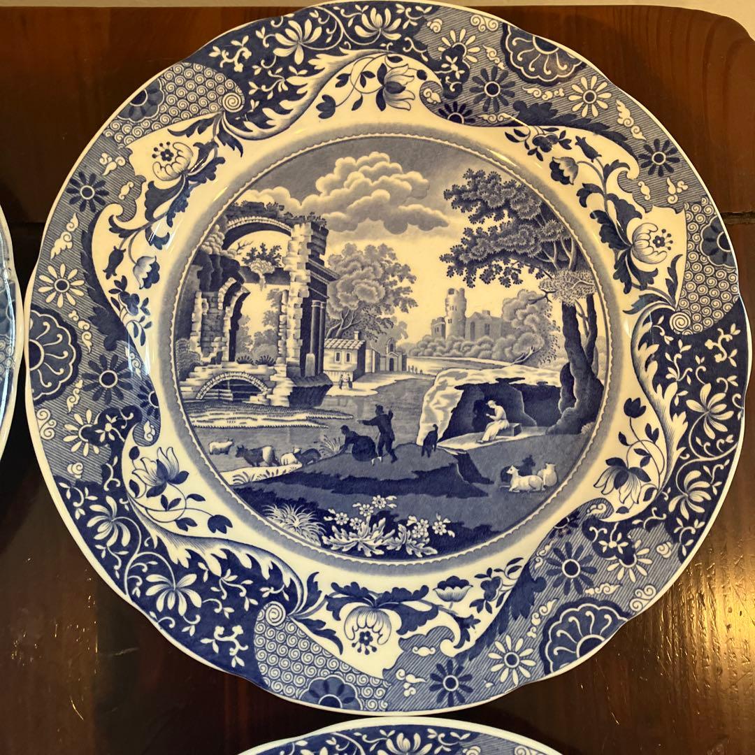 英国スポード　ブルーイタリアン　大皿　4枚セット　アンティーク