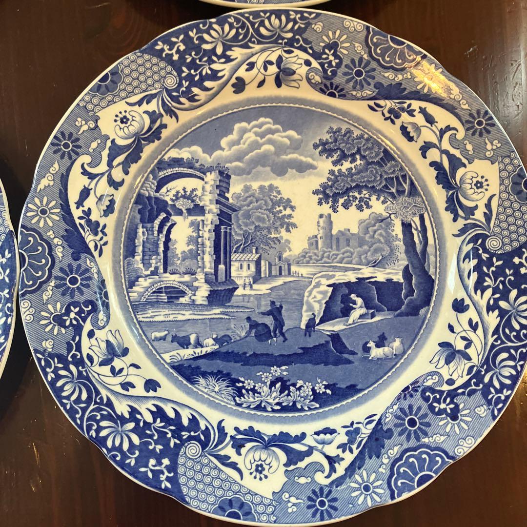 英国スポード　ブルーイタリアン　大皿　4枚セット　アンティーク