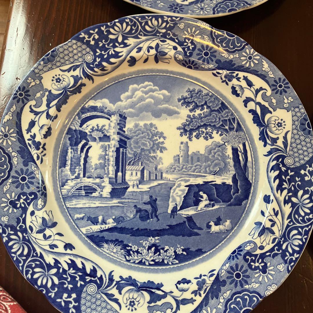 英国スポード　ブルーイタリアン　大皿　4枚セット　アンティーク