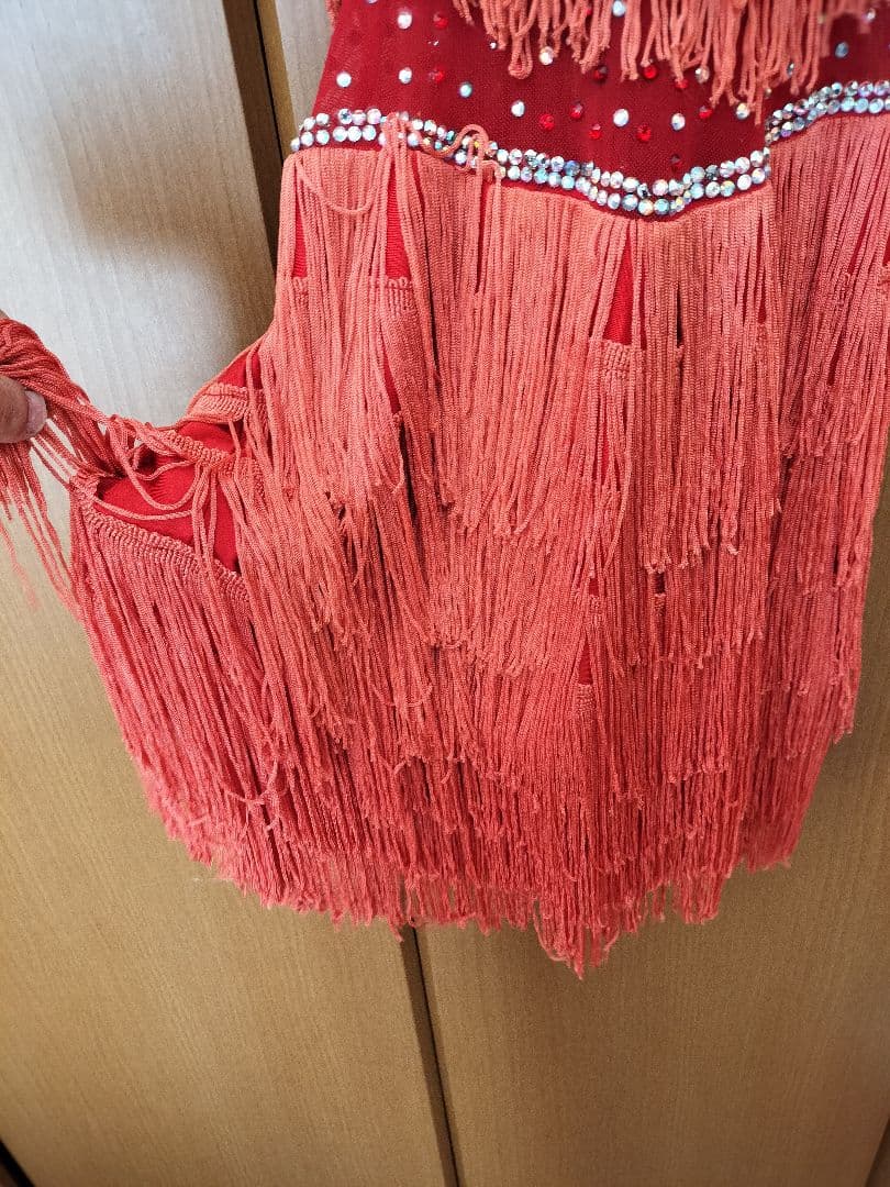 オレンジ色〜赤色 フリンジ社交ダンスドレス　ジュニアにも！