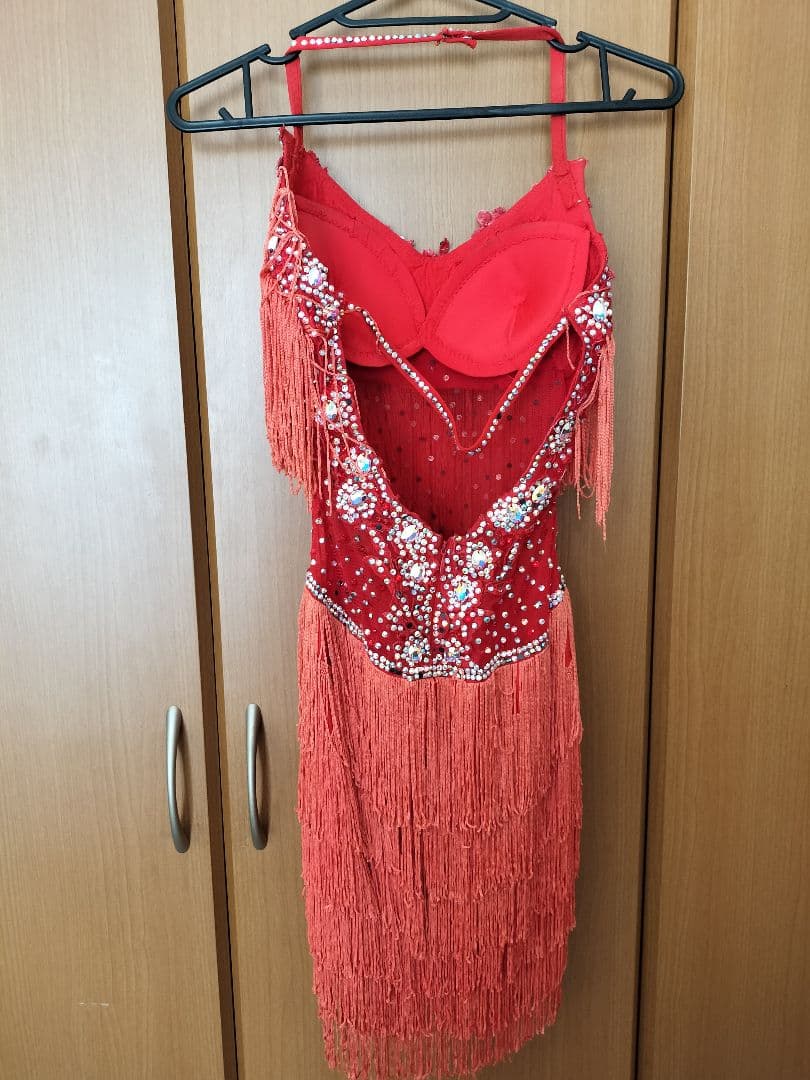 オレンジ色〜赤色 フリンジ社交ダンスドレス　ジュニアにも！