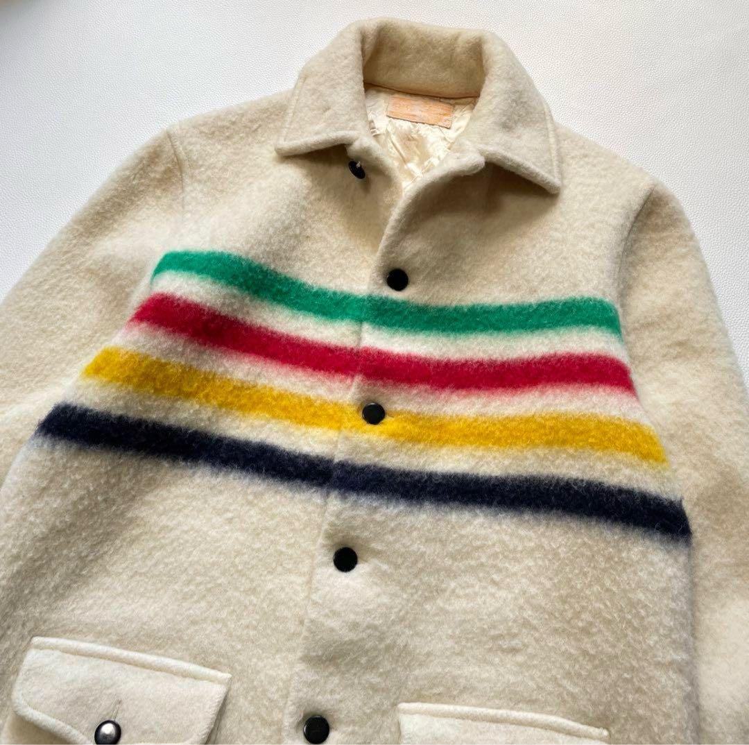 60's HUDSON'S BAY マルチボーダー ウール ブランケットコート