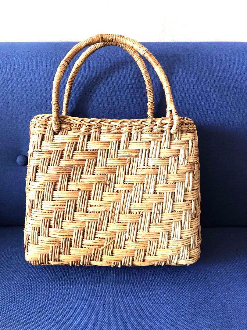 山葡萄 カゴバッグ ハンドバッグ　かご　ヴィンテージ　ダークブラウン　２点セット