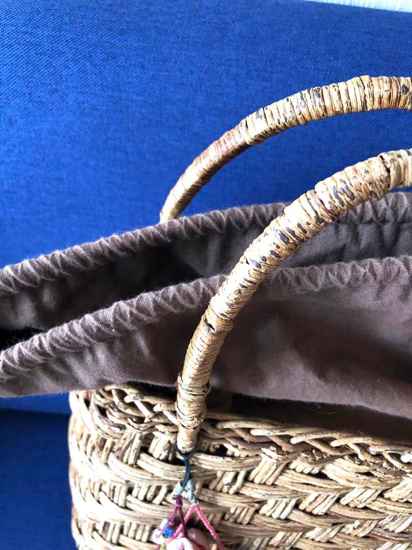 山葡萄 カゴバッグ ハンドバッグ　かご　ヴィンテージ　ダークブラウン　２点セット