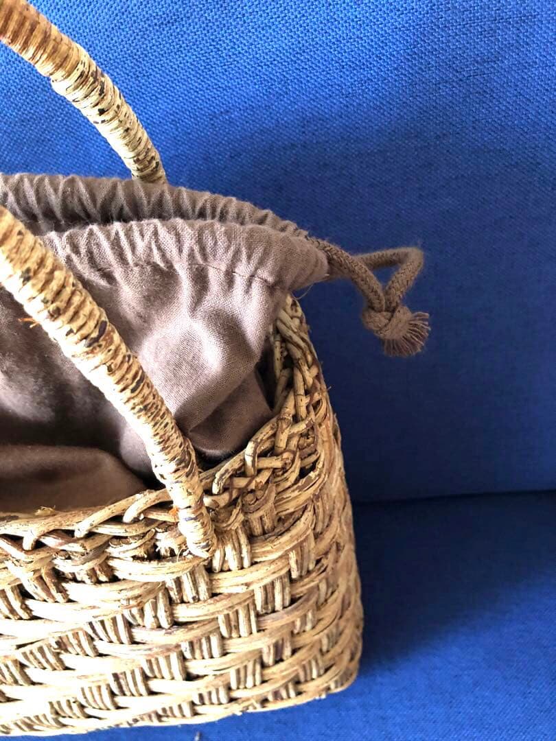 山葡萄 カゴバッグ ハンドバッグ　かご　ヴィンテージ　ダークブラウン　２点セット