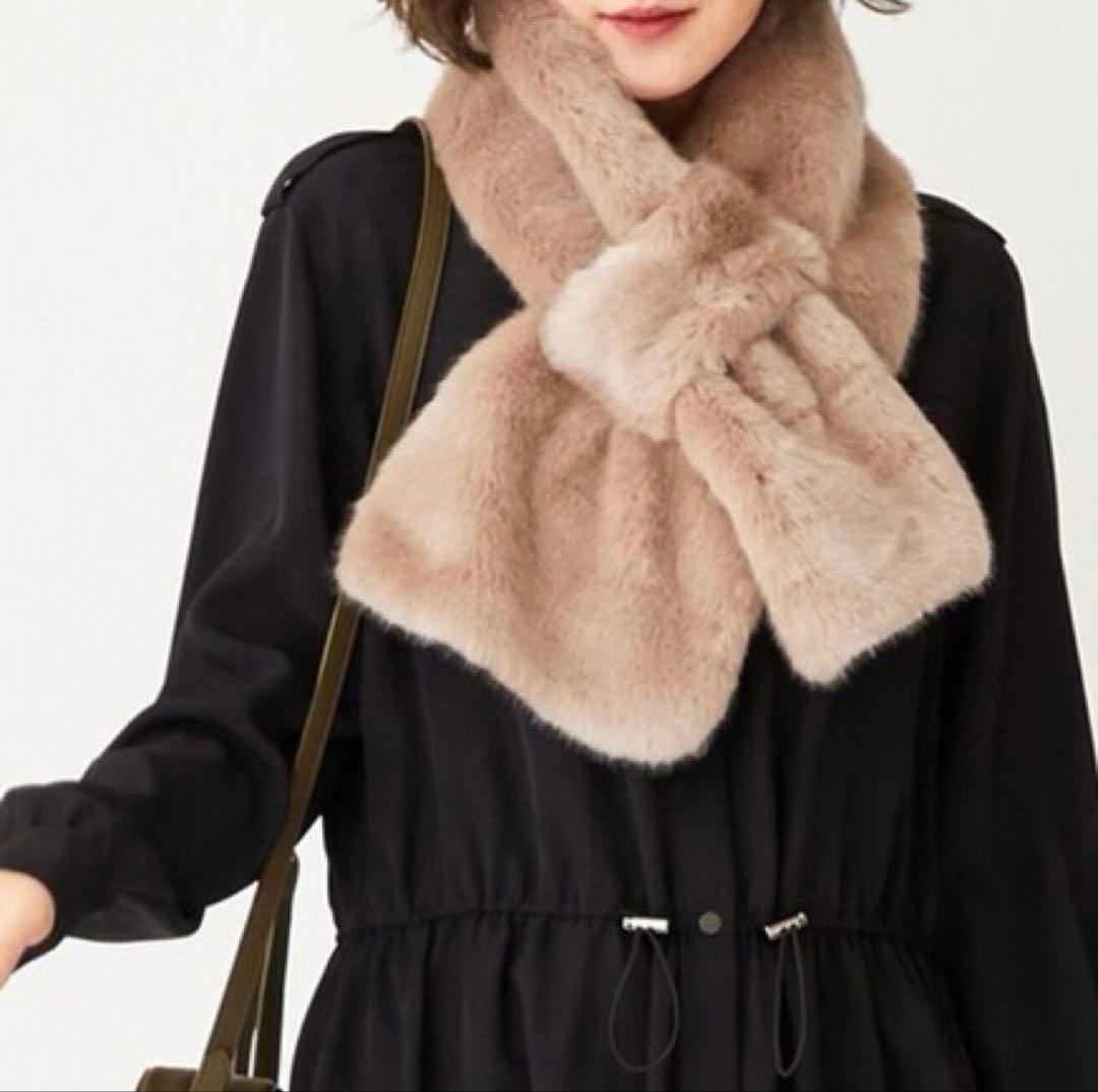 美品 Paul Smith フェイクファー マフラー マルチストライプ ベージュ