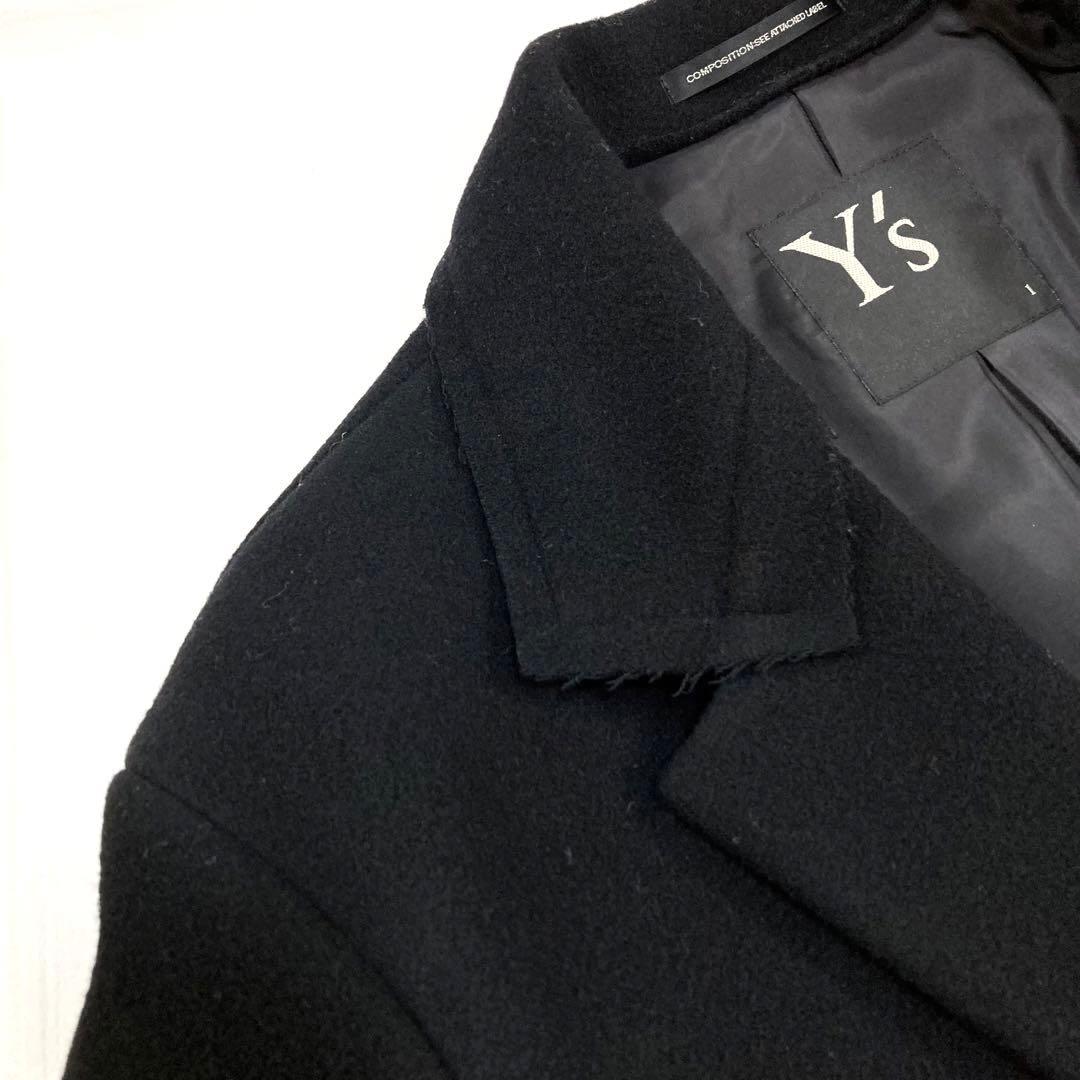 鴨Y's 18AW メルトンウール ステッチ チェスターコート 黒1