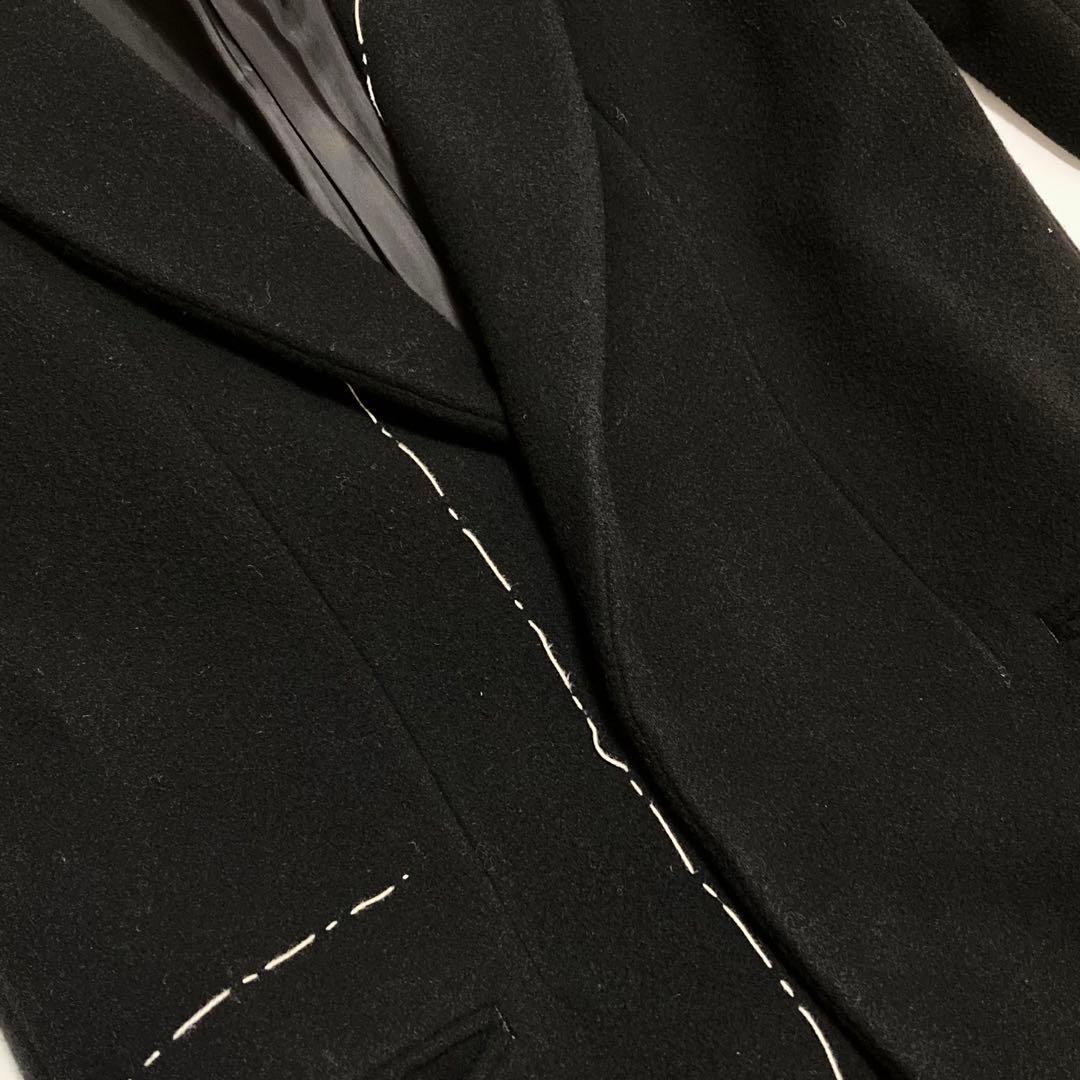 鴨Y's 18AW メルトンウール ステッチ チェスターコート 黒1
