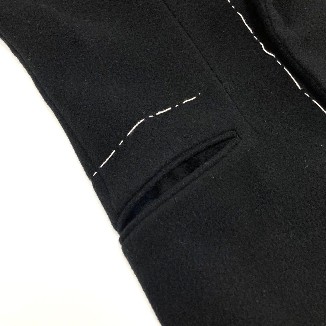 鴨Y's 18AW メルトンウール ステッチ チェスターコート 黒1